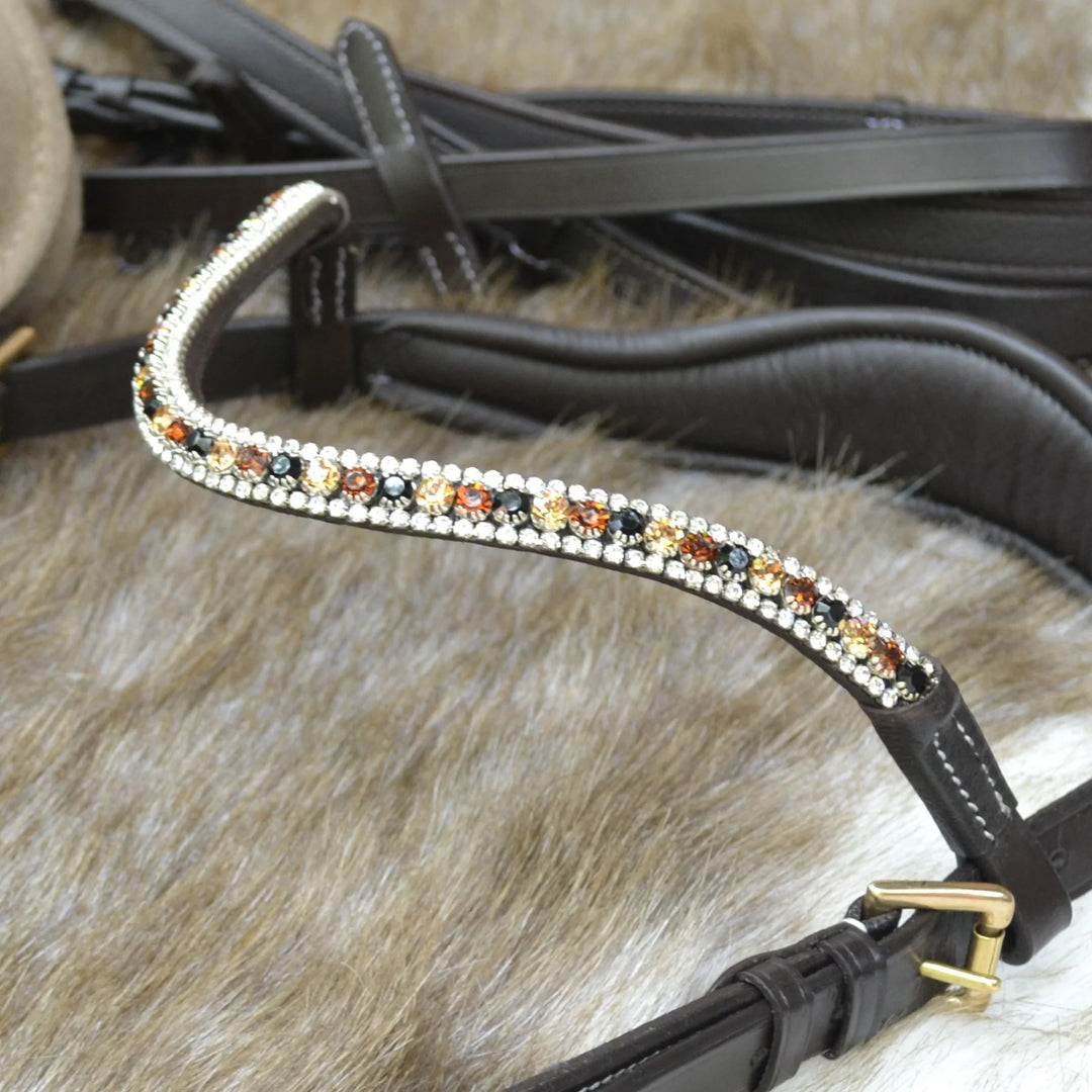 Lumiere Equestrian Amber Crystal Browband, BROWN Leather